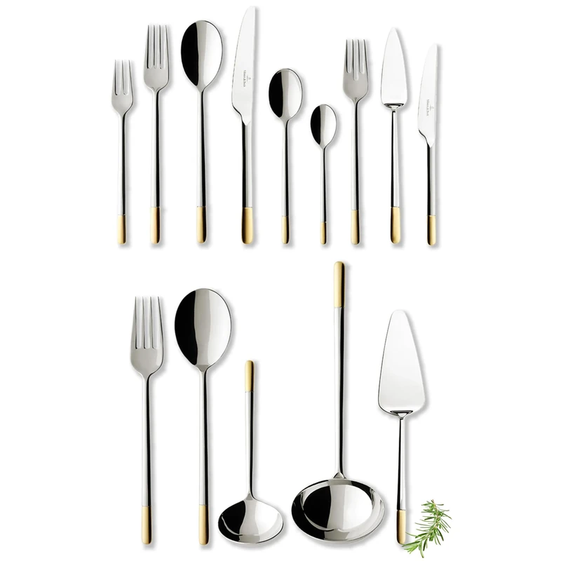 Villeroy & Boch Ella Cutlery for up to 12 People, 113 Pieces, Stainless Steel, Partially Gold-Plated