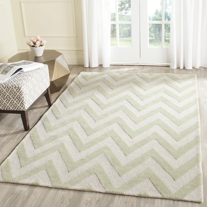 Safavieh Modern Indoor Hand Tufted Rectangle Area Rug, Cambridge Collection, CAM139, in Light Green / Ivory, 183 X 274 cm for Living Room, Bedroom or Any Indoor Space