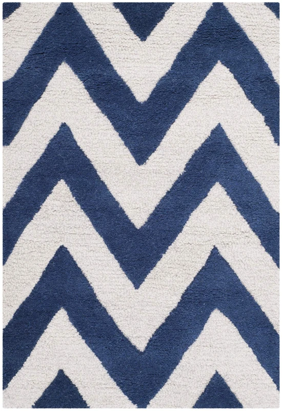 Safavieh Modern Indoor Hand Tufted Rectangle Area Rug, Cambridge Collection, CAM139, in Navy / Ivory, 122 X 183 cm for Living Room, Bedroom or Any Indoor Space