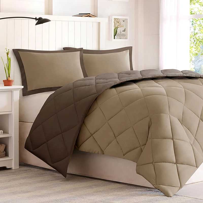 Madison Park All Season Reversible Two Sides Down Alternative Set 3M Stain Release Comforters, Brown/Sand, Full/Queen