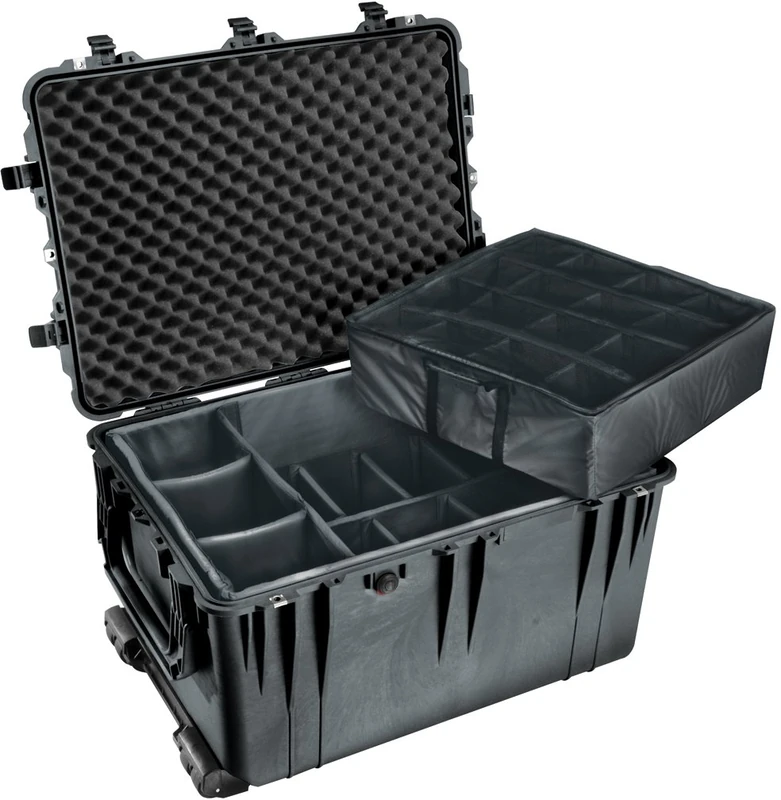 PELI 1660 Impact Resistant Case for Camera and Filming Equipment, IP67 Watertight and Dustproof, 260L Capacity, Made in Germany, With Padded Divider Inlay, Black