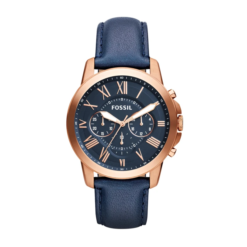 FOSSIL Grant Men's Quartz Watch with Blue Dial and Blue Leather Strap FS4835