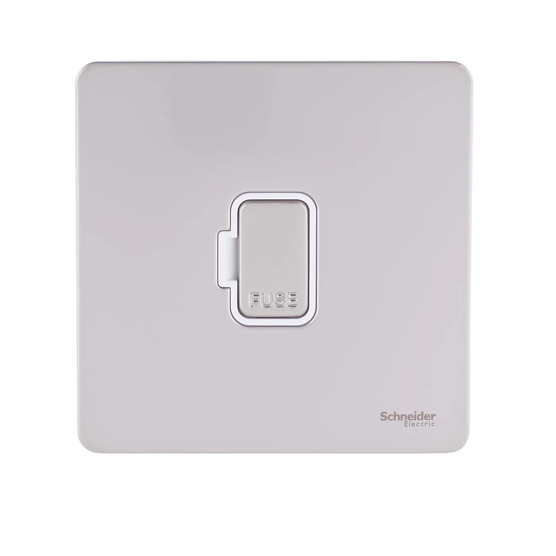 Schneider Electric Ultimate Screwless Flat Plate - Unswitched Fused Connection Unit, 13A, GU5400WPN, Pearl Nickel with White Insert