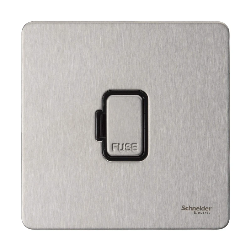 Schneider Electric Ultimate Screwless Flat Plate - Unswitched Fused Connection Unit, 13A, GU5400BSS, Stainless Steel with Black Insert