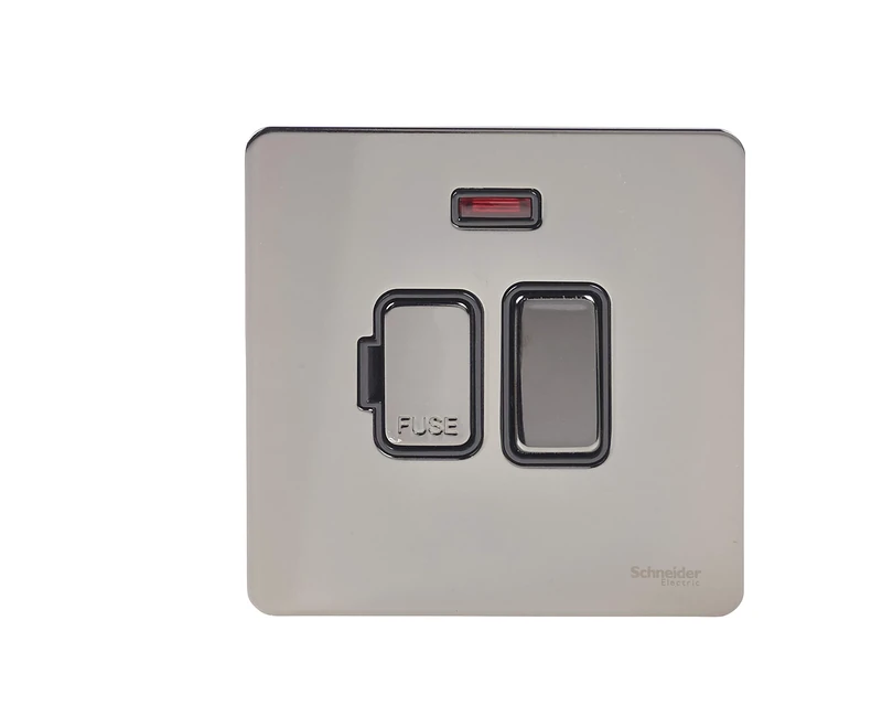 Schneider Electric Ultimate Screwless Flat Plate - Switched Fused Connection Unit, with Neon Indicator, GU5411BBN, Black Nickel with Black Insert
