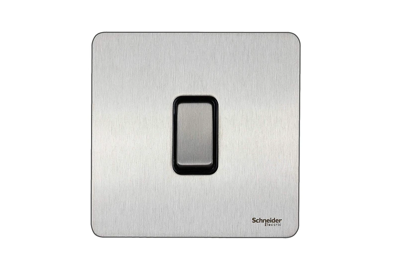Schneider Electric Ultimate Screwless Flat Plate - Single Light Switch, Double Pole, 20AX, GU2410BSS, Stainless Steel With Black Insert