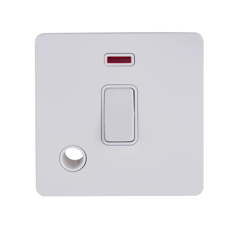 Schneider Electric Ultimate Screwless Flat Plate - Single Light Switch, Double Pole, 20AX, with Flex Outlet and Neon Indicator, GU2414WPW, Painted White with White Insert