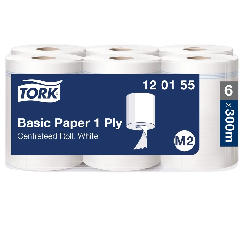 Tork Basic Centrefeed Wiping Paper White M2, Cost-Efficient Paper Towels, 6 x 300m, 120155