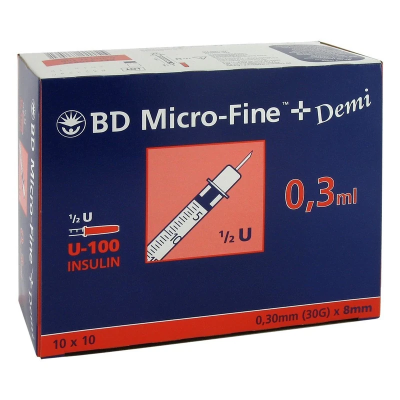 BD Micro-Fine+ U-100 Insulin Syringe 0.3 x 8 mm - Pack of 100