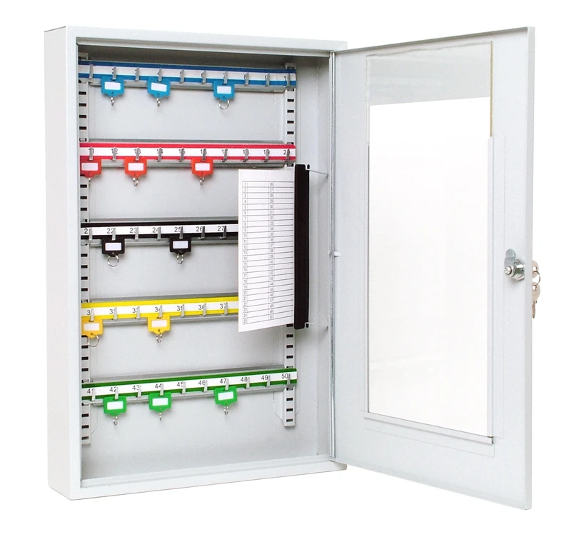 Burg Wachter KC50HD 50-Hook Cabinet with Perspex Window for Easy Visual Check Adhustable hoo Rails, Tags Identification Chart. Secure Lock with 2 Keys. All Wall fixings Supplied, Grey
