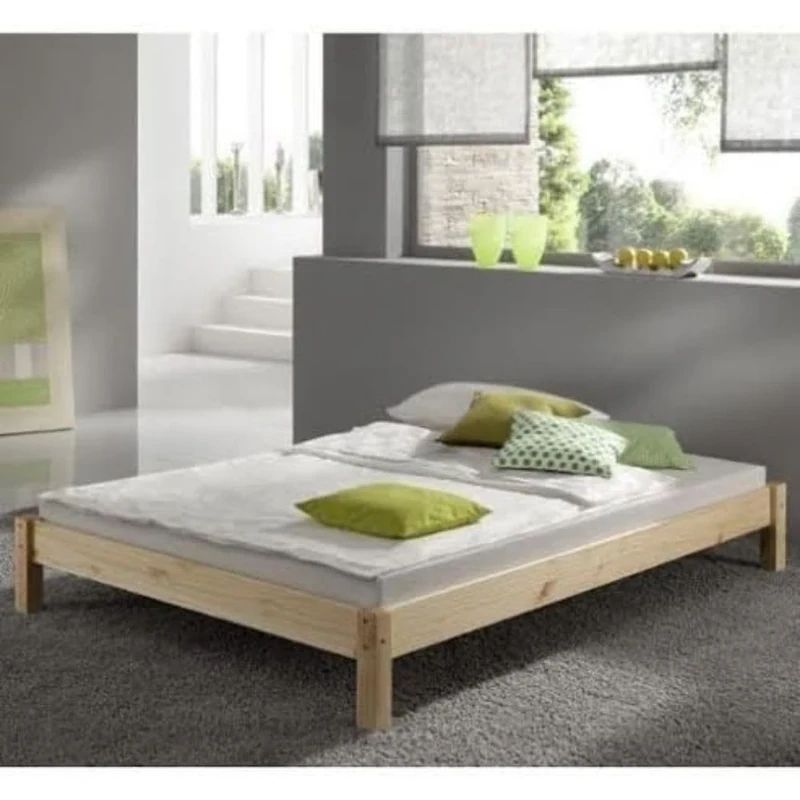 STRICTLY BEDS&BUNKS Kansas Pine Studio Bed Frame with Sprung Mattress (20 cm), 4ft 6 Double