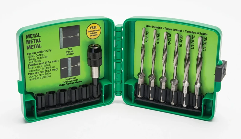 Greenlee LDTAPKIT Drill/Tap/Countersink Set, Hss, 7 Pcs., 8-32 to 1/4-20
