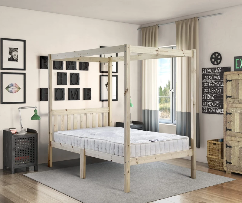STRICTLY BEDS&BUNKS Quattro Pine Four Poster Bed, 4ft Double
