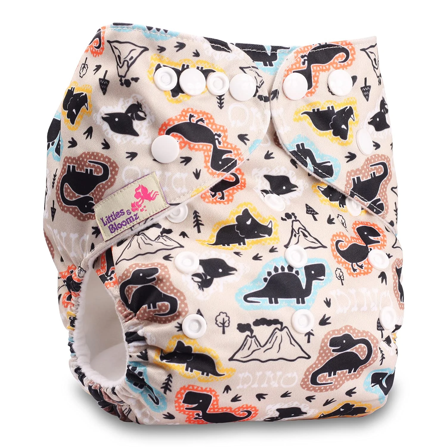 Littles & Bloomz, Reusable Pocket Cloth Nappy, Fastener: Popper, Set of 1, Pattern 3, with 1 Bamboo Insert