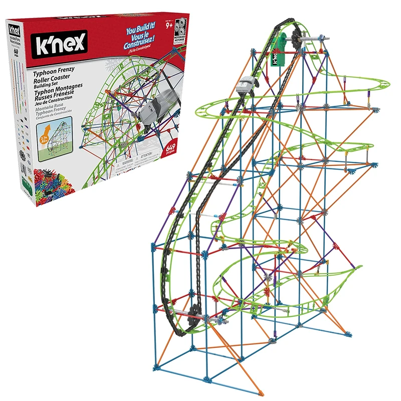 Basic Fun K'NEX | Typhoon Frenzy Roller Coaster | 2-in-1 Model Construction Set for Boys and Girls, 19 Foot Toy, 640 Piece Kids Building Set for Children Ages 9 51438
