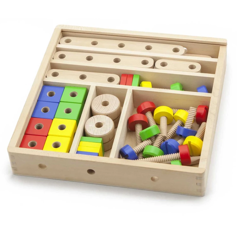 VIGA Wooden 53 Piece Model Construction Set - Childrens Wood Block Building Kit,2043671