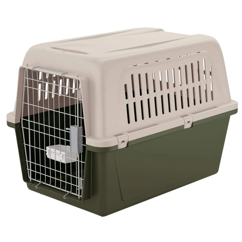 Ferplast Carrier for large dogs ATLAS 60 CLASSIC, Pet carrier for large dogs with bowl included, Plastic-coated metal door, Safety closing system, Aeration grids, 61 x 91 x h 66.5 cm Green