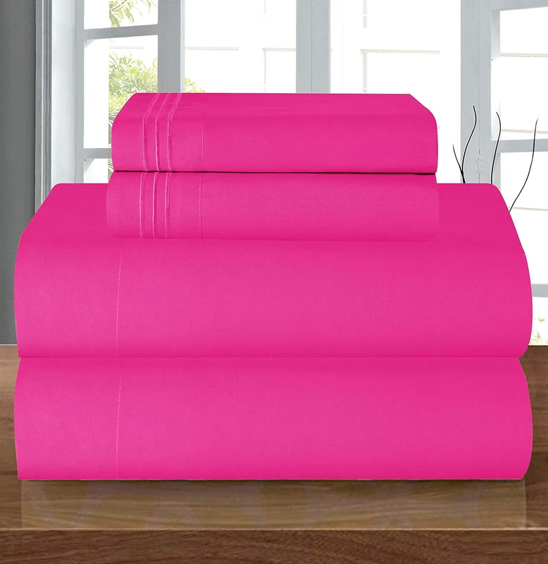 Elegant Comfort Luxury Soft 1500 Thread Count Egyptian 4-Piece Premium Hotel Quality Wrinkle Resistant Coziest Bedding Set, All Around Elastic Fitted Sheet, Deep Pocket up to 16inch, King, Hot Pink - Image 1