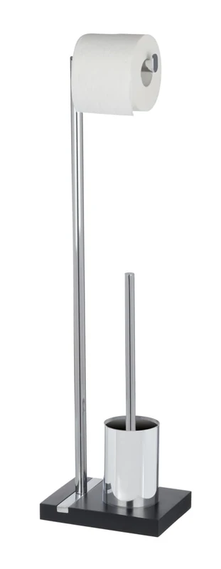 Wenko 204601000 Toilet Brush / Toilet Roll Stand 20 x 74 x 15 cm Polyresin / Chrome Noble Black