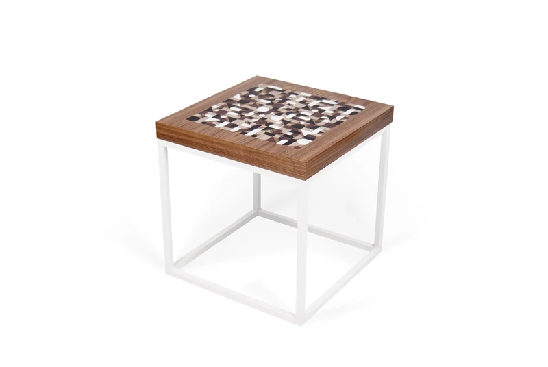 TemaHome Honeycomb Panel Plus Metal Metrics Side Table with Walnut Veneer/White Lacquered Metal, 50 x 50 x 55 cm, Brown