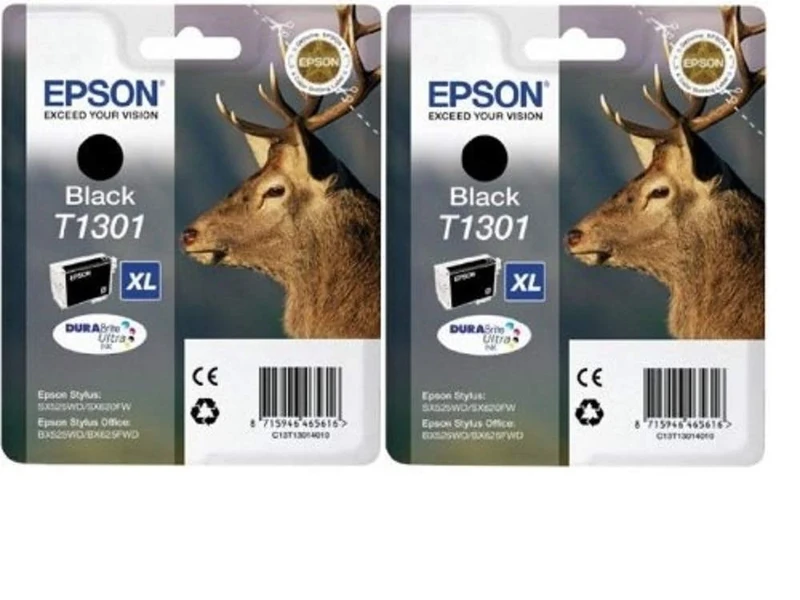 Epson T1301 Ink Cartridges - Black (Twin Pack)