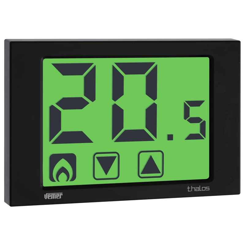 VEMER VE435400 Model THALOS 230 Nero Wall-mounting Thermostat with Touch Screen Display, 230Vac. Color: Black