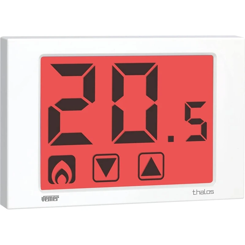 VEMER VE434700 Model THALOS 230 Bianco Wall-mounting Thermostat with Touch Screen Display, 230Vac. Color: White