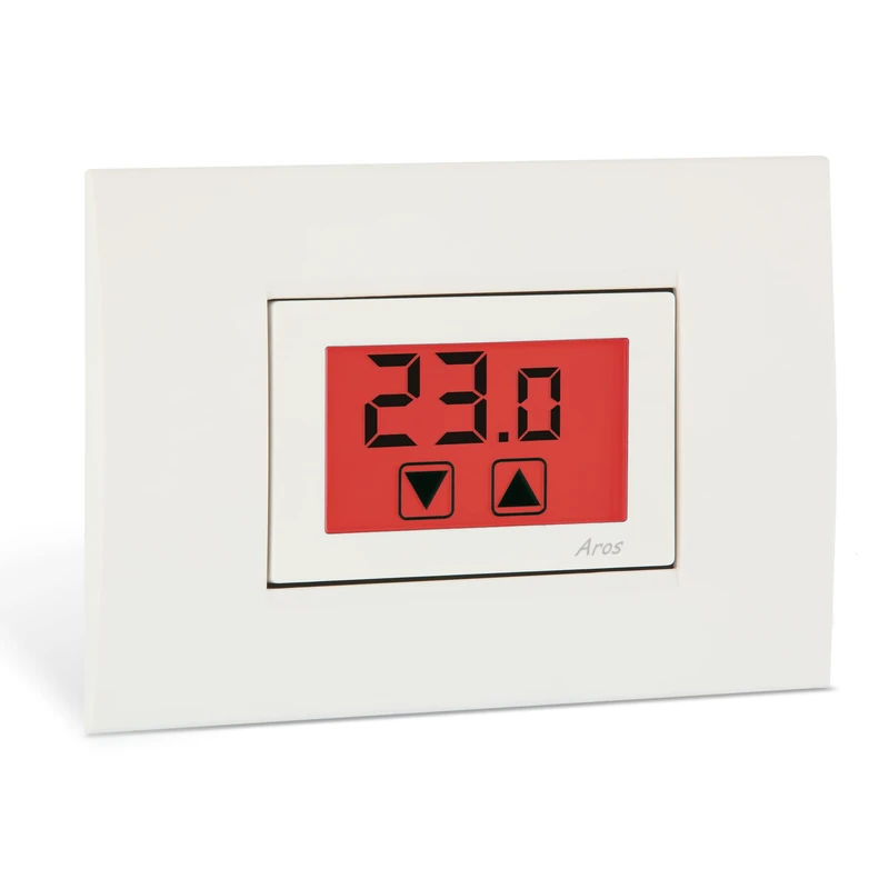 VEMER VE459400 Model AROS 230 Thermostat with Touch Screen Display. Flush-mounting, 230Vac. Color White/Anthracite Grey