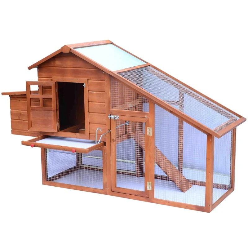 PawHut Chicken Hen Poultry Coop House Rabbit Hutch Ark Coup Run Nest Box 3-10 Chickens W190 x D66 x H116 cm