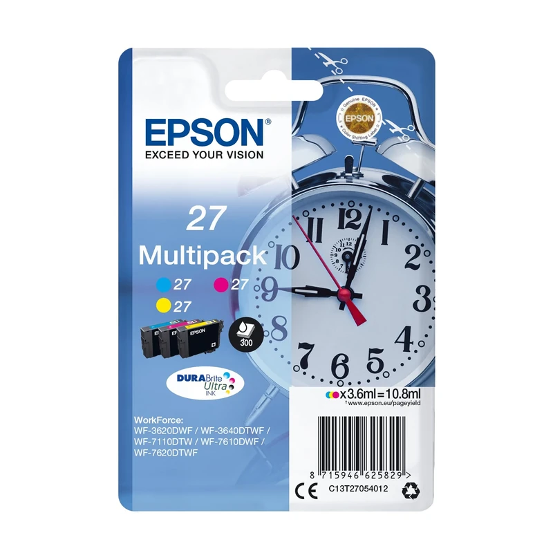 Epson 27 Alarm Clock Genuine Multipack, 3-colours Ink Cartridges, DuraBrite Ultra Ink