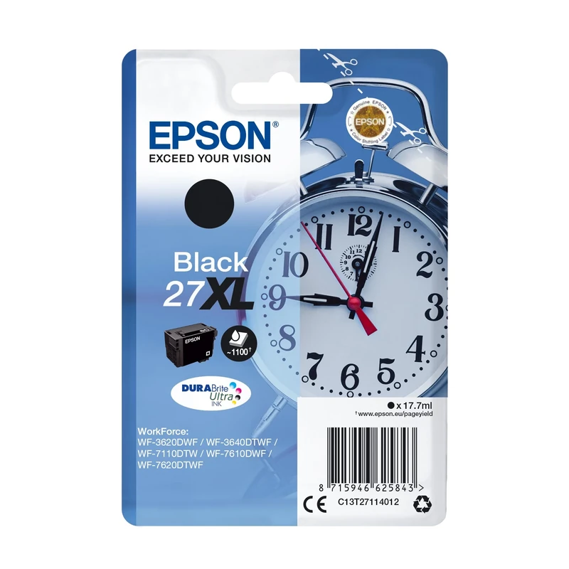 Epson 27XL Black Alarm Clock High Yield Genuine, DuraBrite Ultra Ink Cartridge