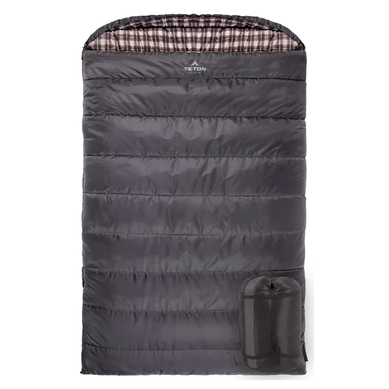 TETON Sports Fahrenheit Mammoth 0F/-18C Queen-Size Double Sleeping Bag; Warm and Comfortable; Double Sleeping Bag Great for Family Camping; Compression Sack Included Grey - Image 1