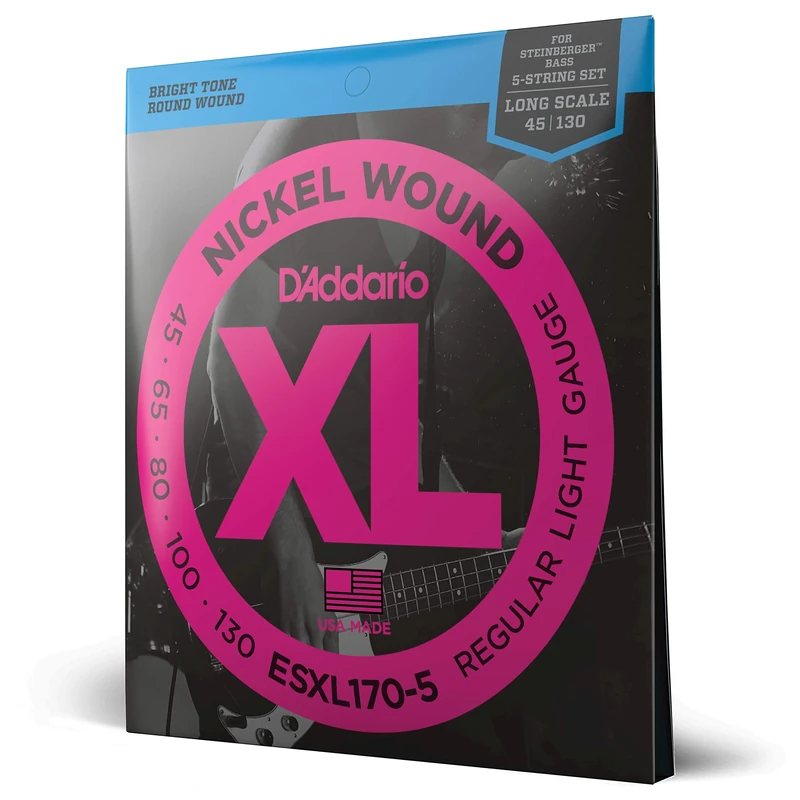 D'Addario Bass Guitar Strings - XL Nickel - ESXL170-5 - Perfect Intonation, Consistent Feel, Durability - 5 String Set - 45-130 Light Double Ball End, Long Scale, 5 String