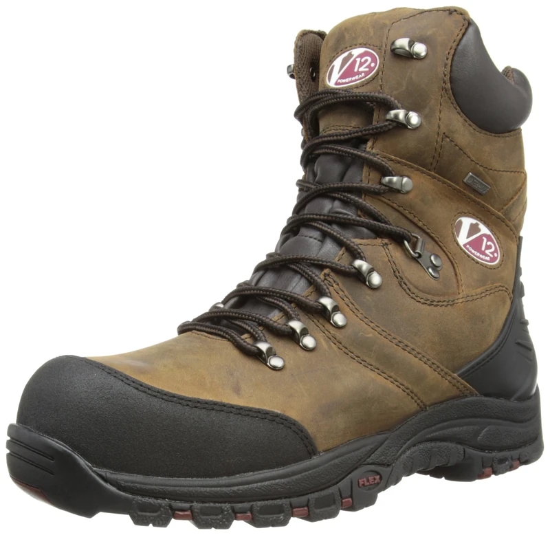 V12 Rocky, Zip-Sided Waterproof Safety Hiker, 13 UK 48 EU, Brown