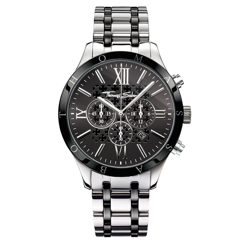 Thomas Sabo Men Watch Rebel Urban Silver Black Analogue Quartz Stainless Steel WA0139-222-203-43 MM