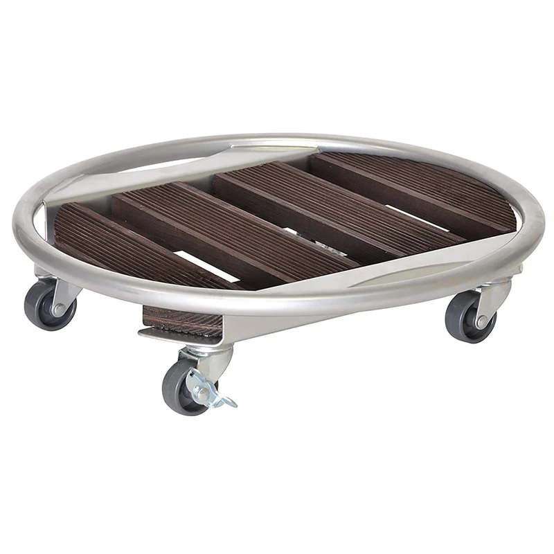 WAGNER Plant trolley VENEZIA WOOD BASIC Ø 38 x 9 cm I Container & Flower trolley for indoor + outdoor use I Solid wood, chesnut color/metal I 2 breaks I Load capacity 70 kg - 20707501