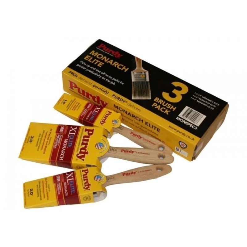 Purdy PURMONSPEC3 Monarch Elite Paint Brush Set, 3 Piece, Animal Hair, Brown, L