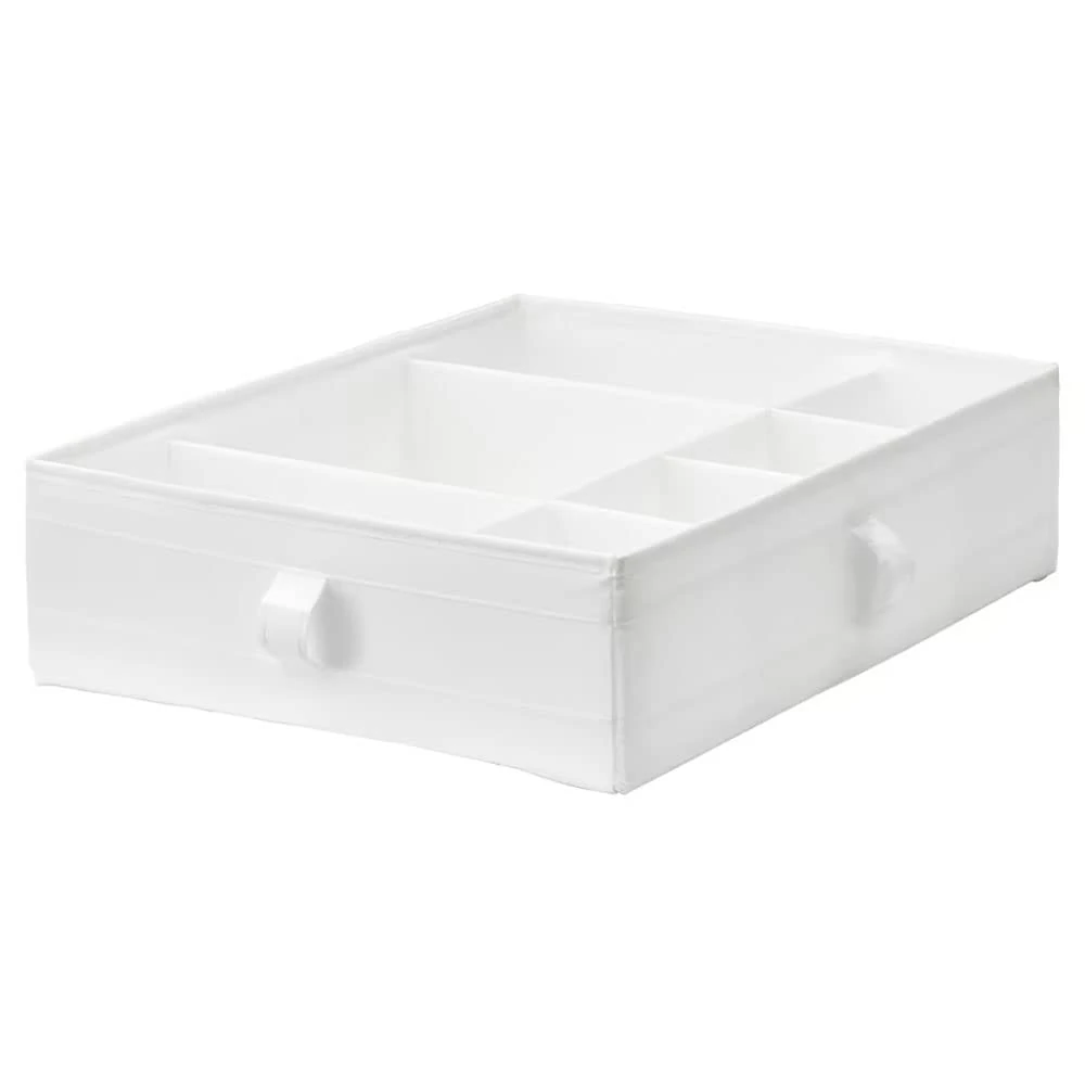 Ikea SKUBB Polyester Square Storage Box with Compartments (White, 44x34x11cm)