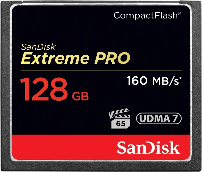 SanDisk 128GB Extreme PRO, CompactFlash card, up to 160 MB/s, UDMA, 7 VPG-65