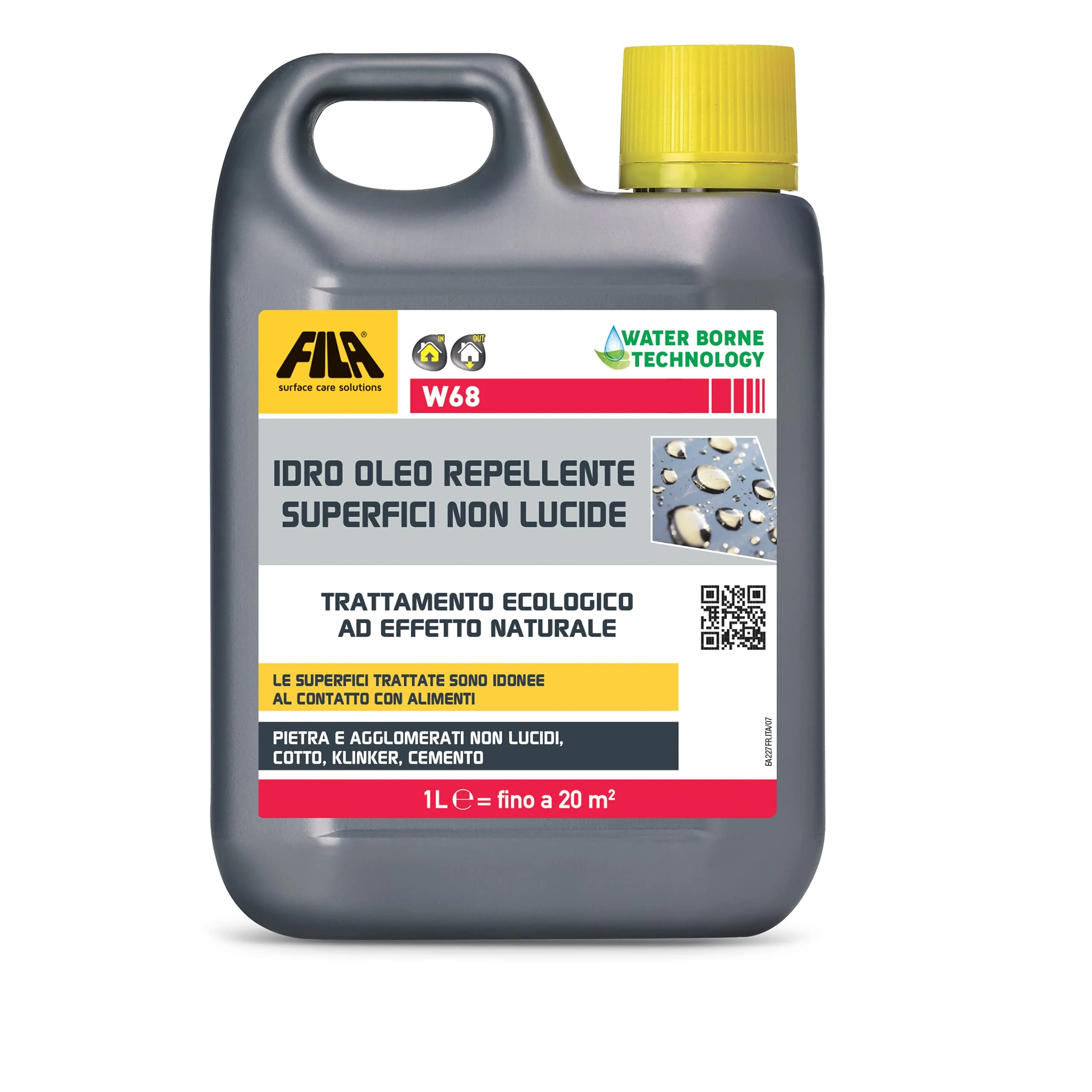 FILA Surface Care Solutions FILA W68 1L Transparent Waterproofing Non-Glossy Surfaces, Leak Proof Water Repellent Effect for Cooked, Protective for Natural Stones, 1 Litro