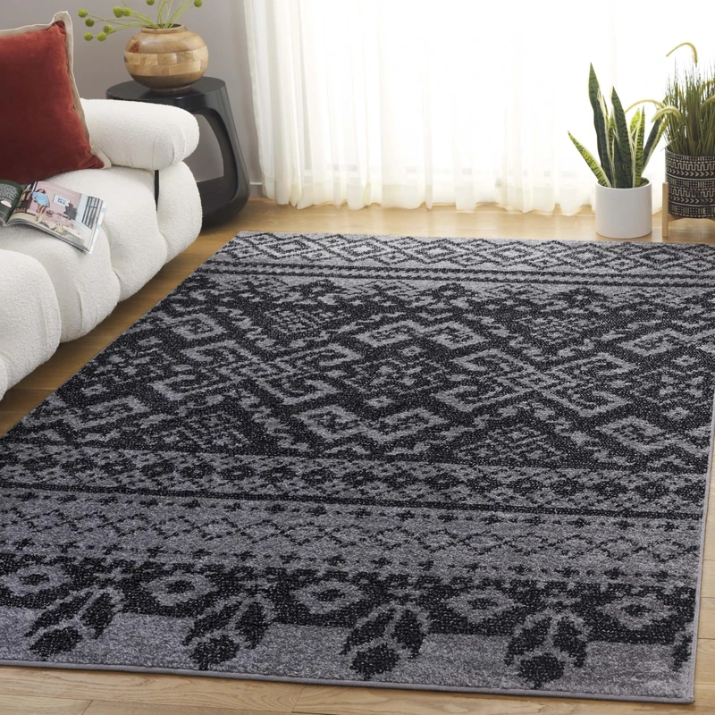 Safavieh Boho Indoor Woven Rectangle Area Rug, Adirondack Collection, ADR107, in Silver / Black, 122 X 183 cm for Living Room, Bedroom or Any Indoor Space