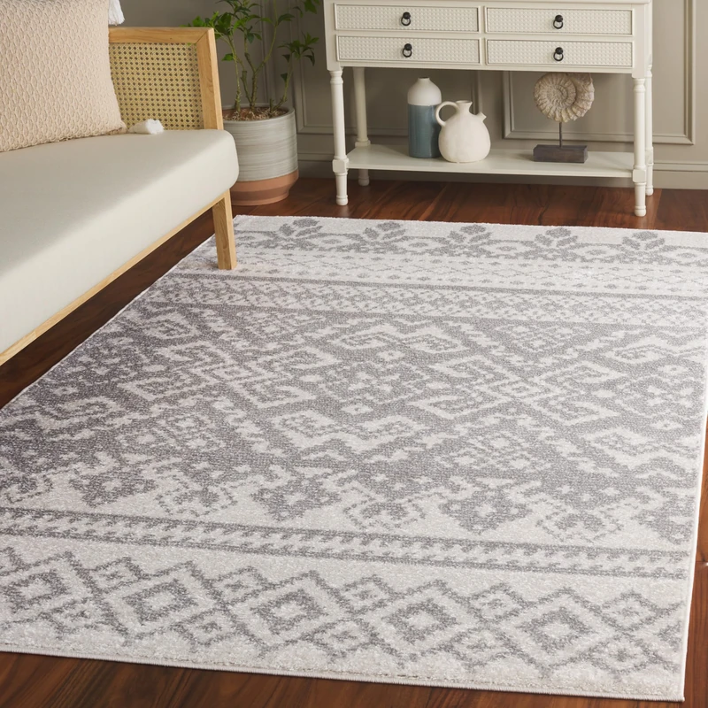 Safavieh Boho Indoor Woven Rectangle Area Rug, Adirondack Collection, ADR107, in Ivory / Silver, 122 X 183 cm for Living Room, Bedroom or Any Indoor Space
