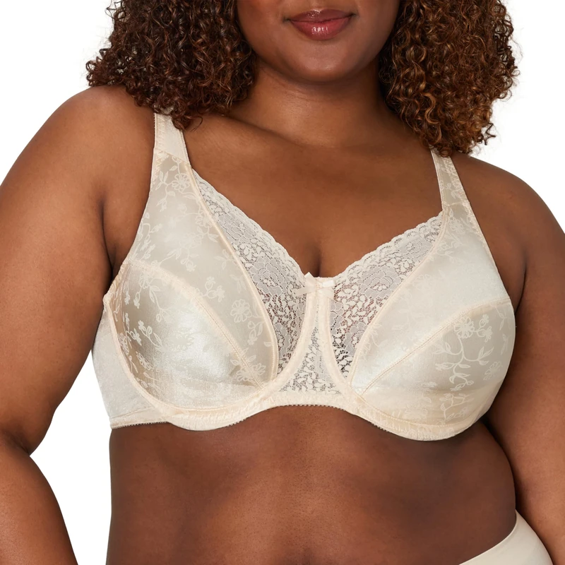 Playtex Women's Secrets Love My Curves Signature Floral Underwire Full Coverage Bra US4422 - Beige - 36E