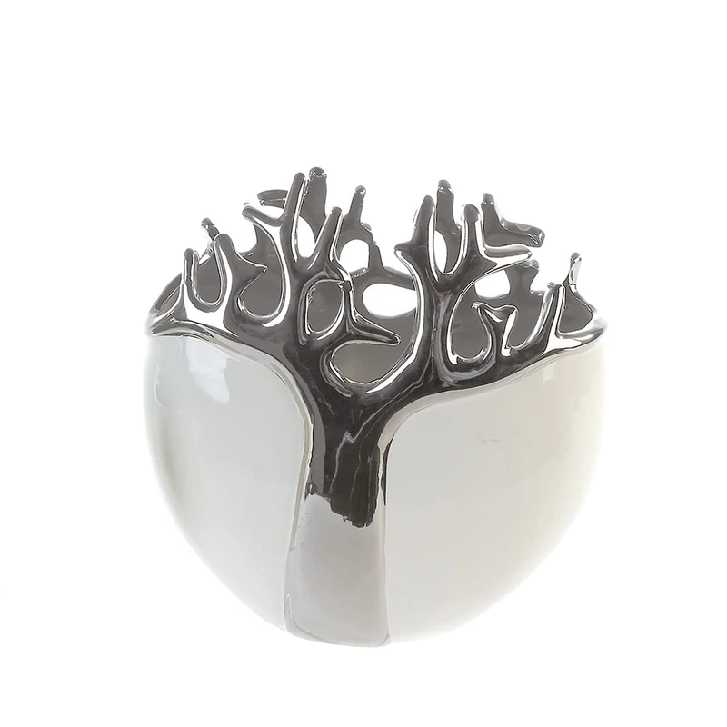 Gilde Tree Ceramic Vase White/Silver with Silver Tree Design Height 21 cm