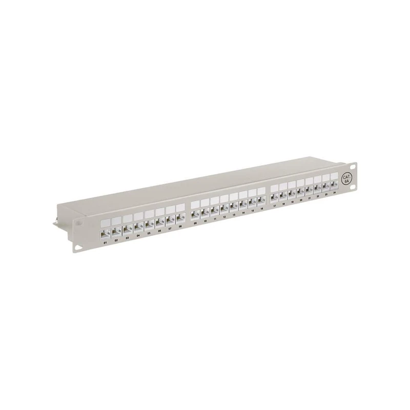 Goobay 90855 CAT 6a 48.3cm Patch Panel, 24 Port, Grey - Image 1