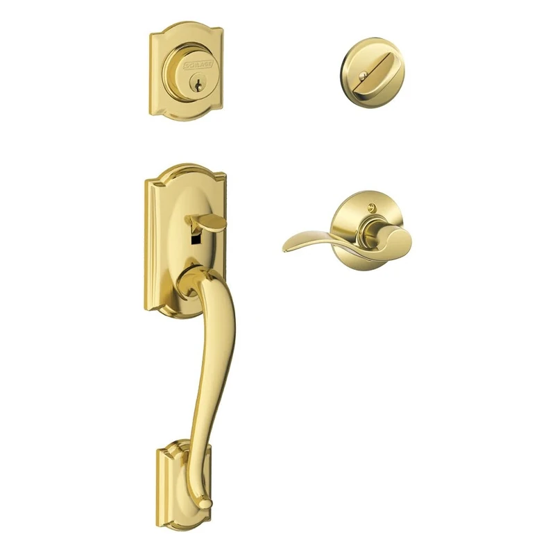 SCHLAGE Camelot Single Cylinder Handleset and Left Hand Accent Lever, Bright Brass (F60 CAM 505 Acc 605 LH)
