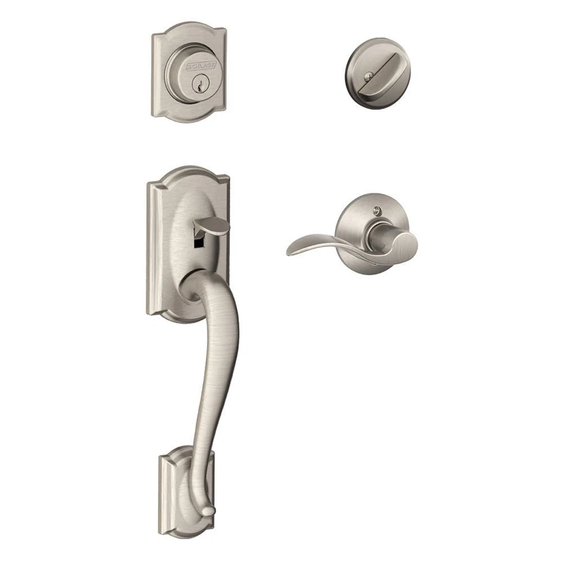 SCHLAGE Camelot Single Cylinder Handleset and Right Hand Accent Lever, Satin Nickel (F60 CAM 619 Acc RH) Lock Company