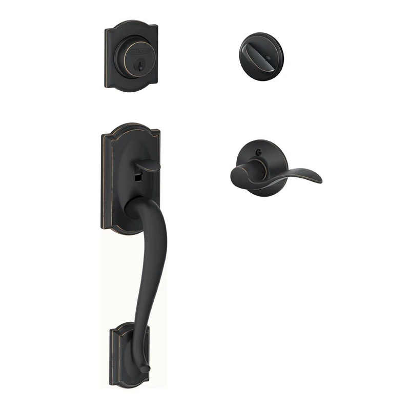 SCHLAGE Camelot Single Cylinder Handleset and Left Hand Accent Lever, Aged Bronze (F60 CAM 716 Acc LH) Lock Company