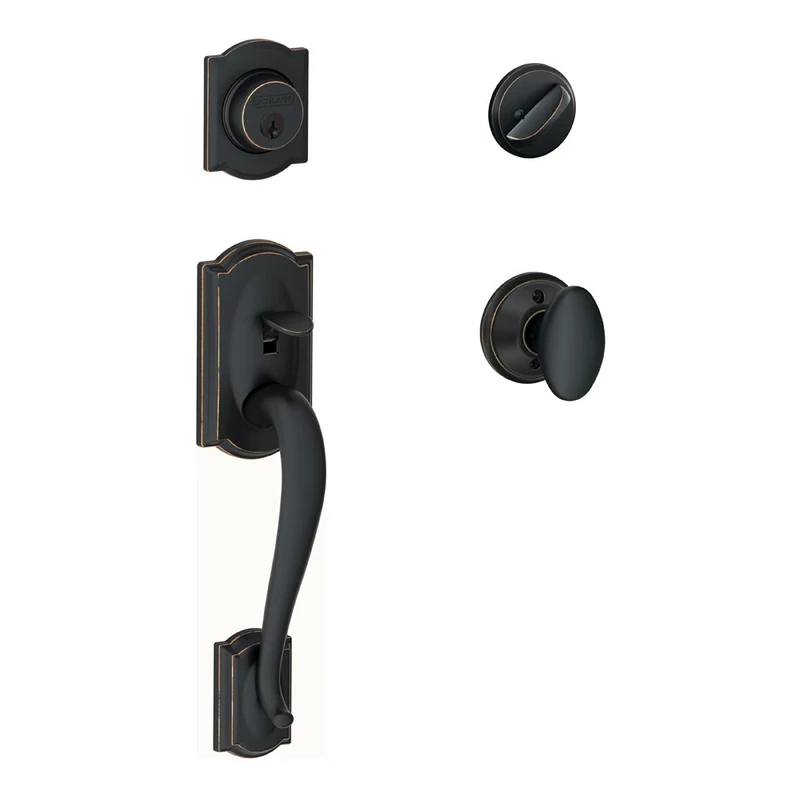 SCHLAGE F60 V CAM 716 SIE Camelot Handle Set with Siena Knob Interior, Aged Bronze Lock Company
