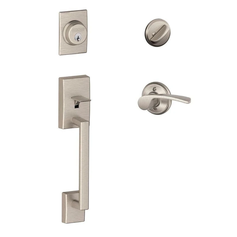 SCHLAGE F60 CEN 619 MER LH Century Handleset with Merano Left Hand Lever Interior, Satin Nickel